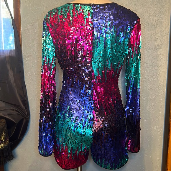 Multi Color Sexy Sequin Romper Deep V Neck Jumpsuit NWOT - Picture 5 of 6